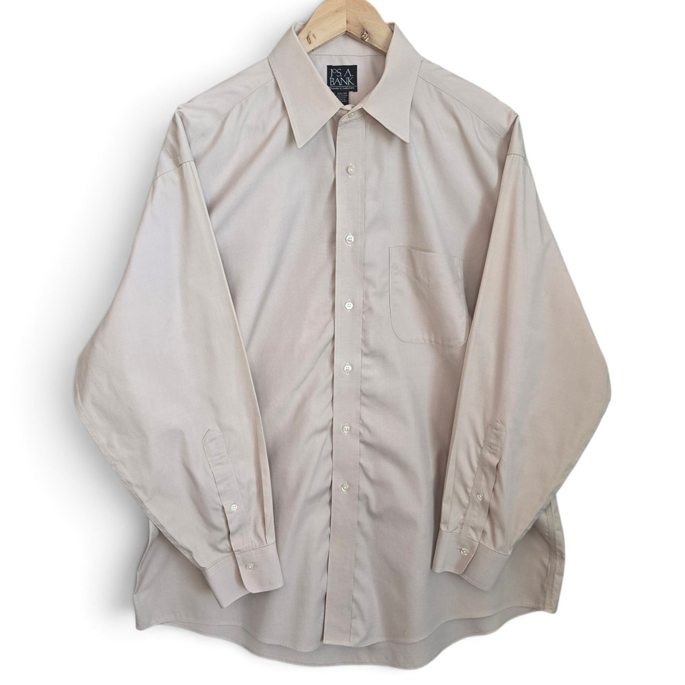 Jos A Bank Traveler Dress Shirt Mens 16.5 33 Tan Button Down Long Sleeve Career